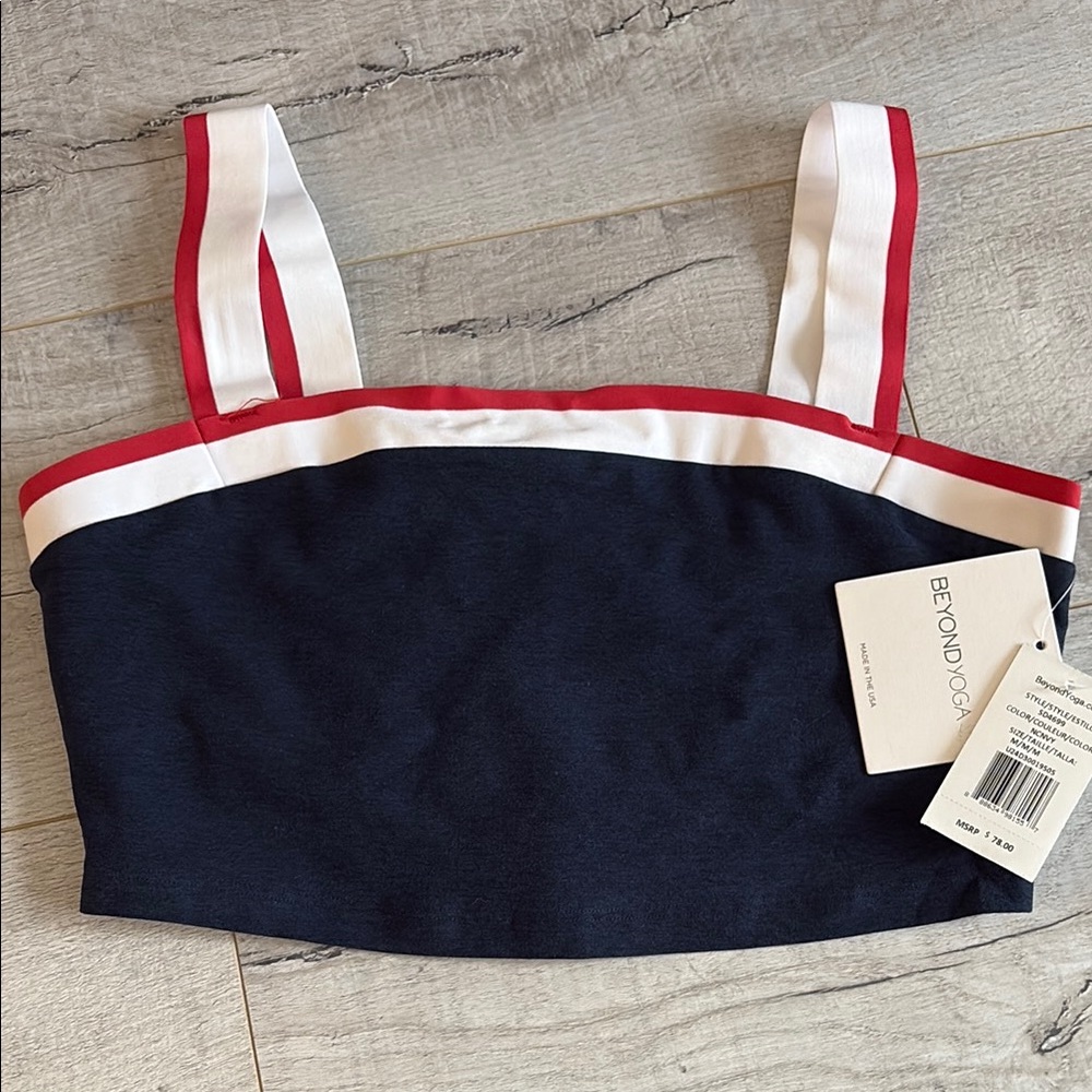 Beyond Yoga Navy and Red Crop Top